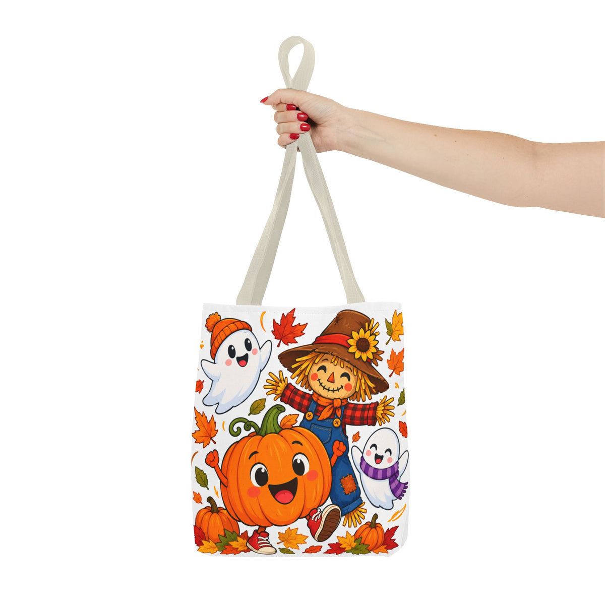 Autumn Friends Halloween Tote Bag — Cute Scarecrow, Pumpkin & Ghosts Fall Tote