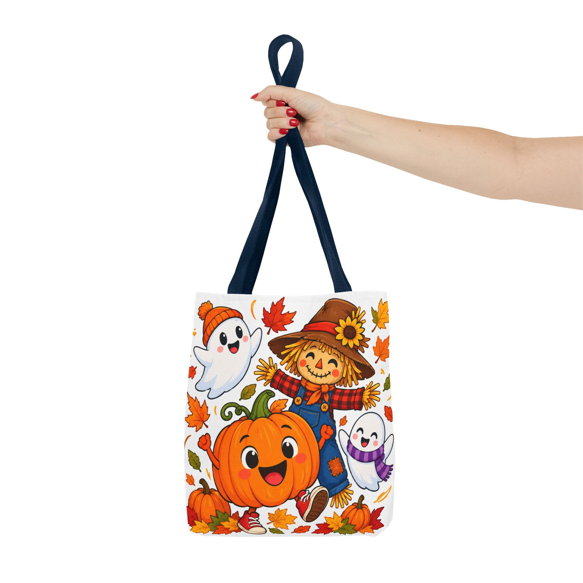 Autumn Friends Halloween Tote Bag — Cute Scarecrow, Pumpkin & Ghosts Fall Tote