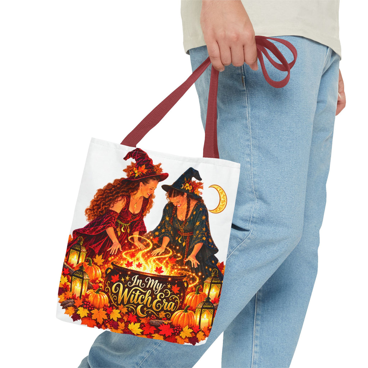 Witchy Halloween Tote Bag – "In My Witch Era" Pumpkin Cauldron AOP Tote