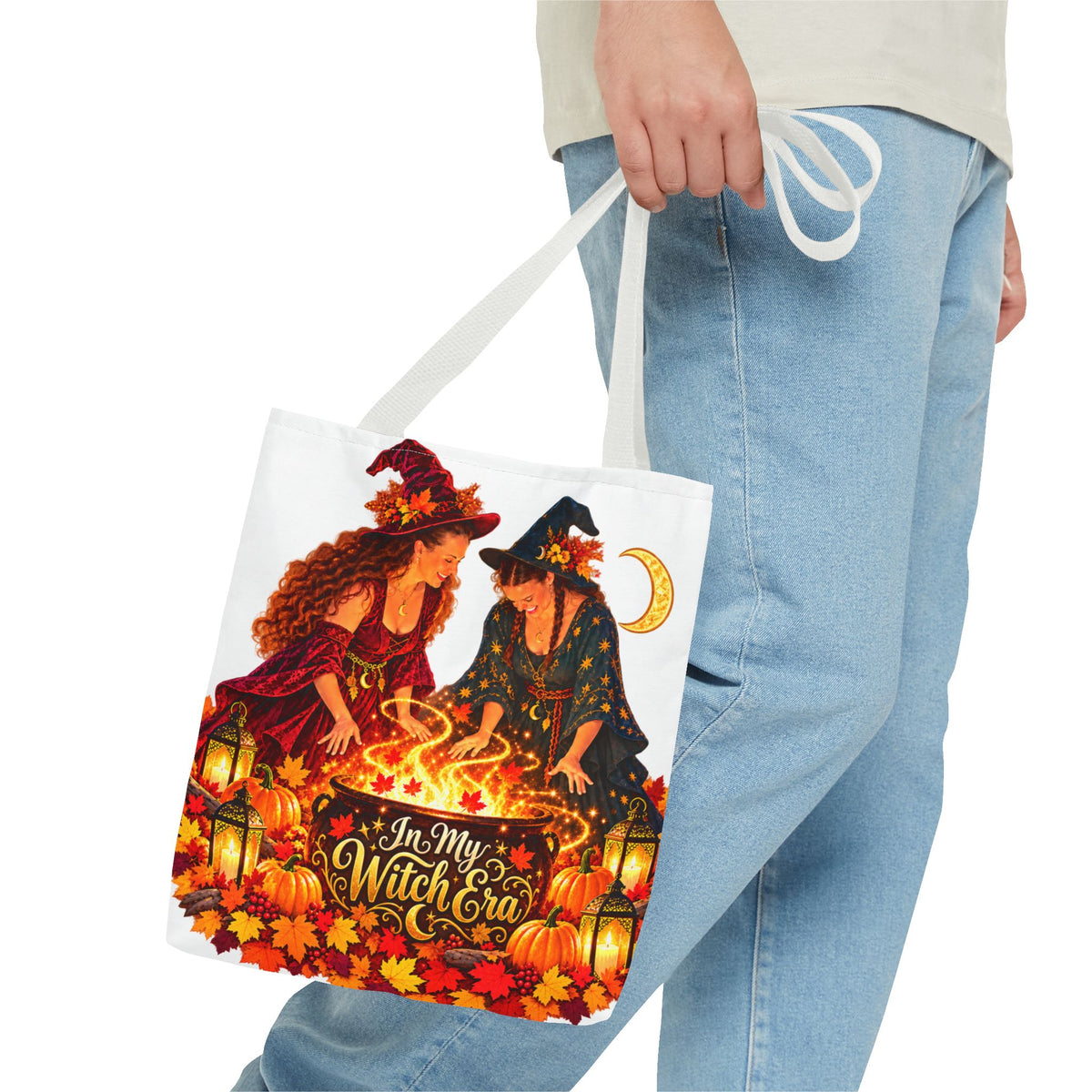 Witchy Halloween Tote Bag – "In My Witch Era" Pumpkin Cauldron AOP Tote
