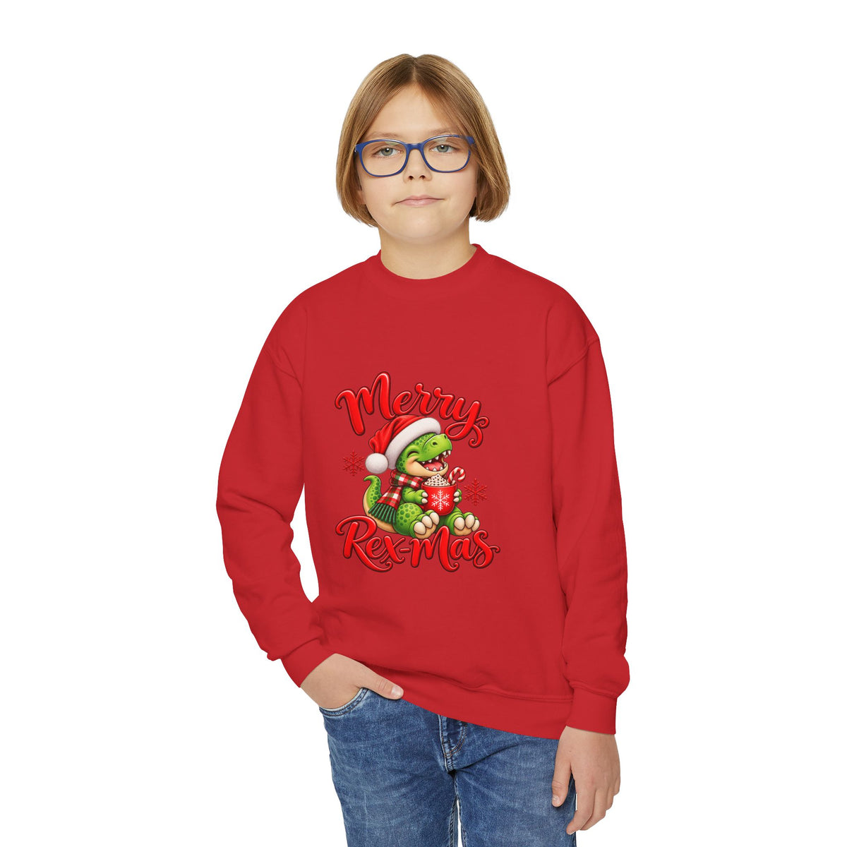 Merry Rex-Mas Kids Christmas Sweatshirt | Cute Dinosaur Holiday Crewneck