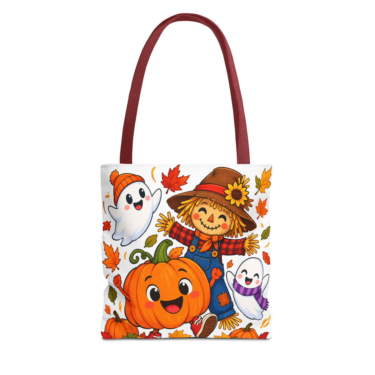 Autumn Friends Halloween Tote Bag — Cute Scarecrow, Pumpkin & Ghosts Fall Tote