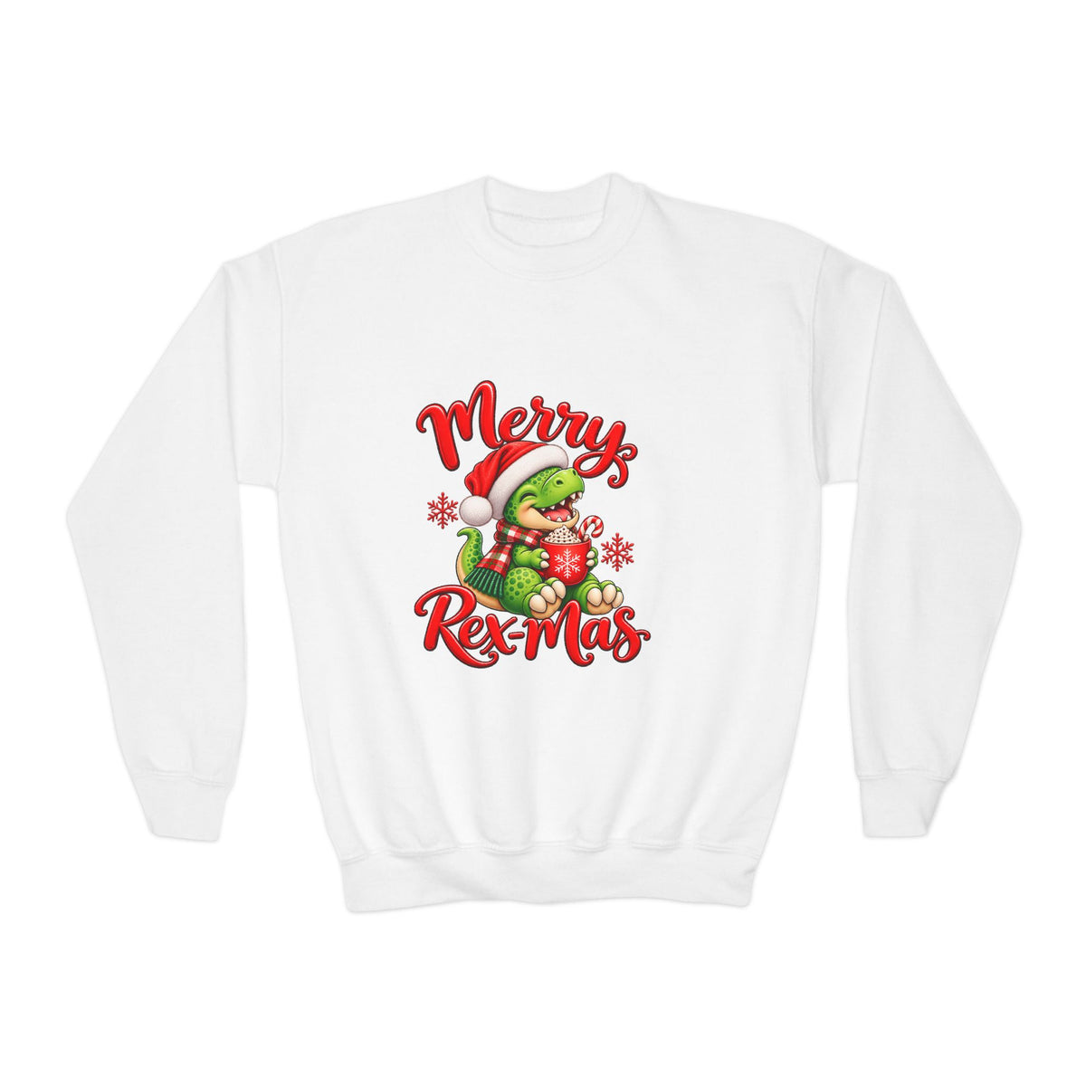 Merry Rex-Mas Kids Christmas Sweatshirt | Cute Dinosaur Holiday Crewneck