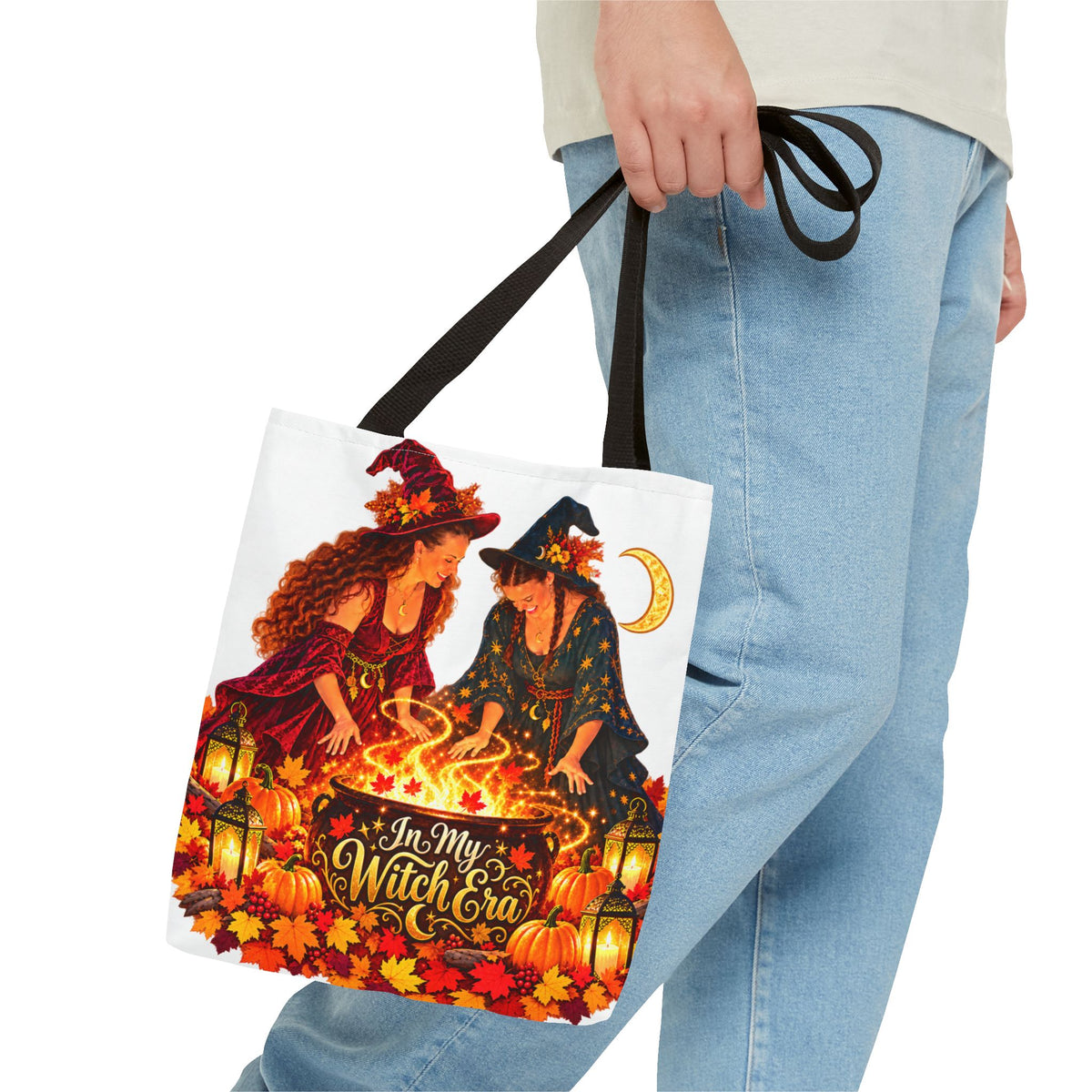 Witchy Halloween Tote Bag – "In My Witch Era" Pumpkin Cauldron AOP Tote