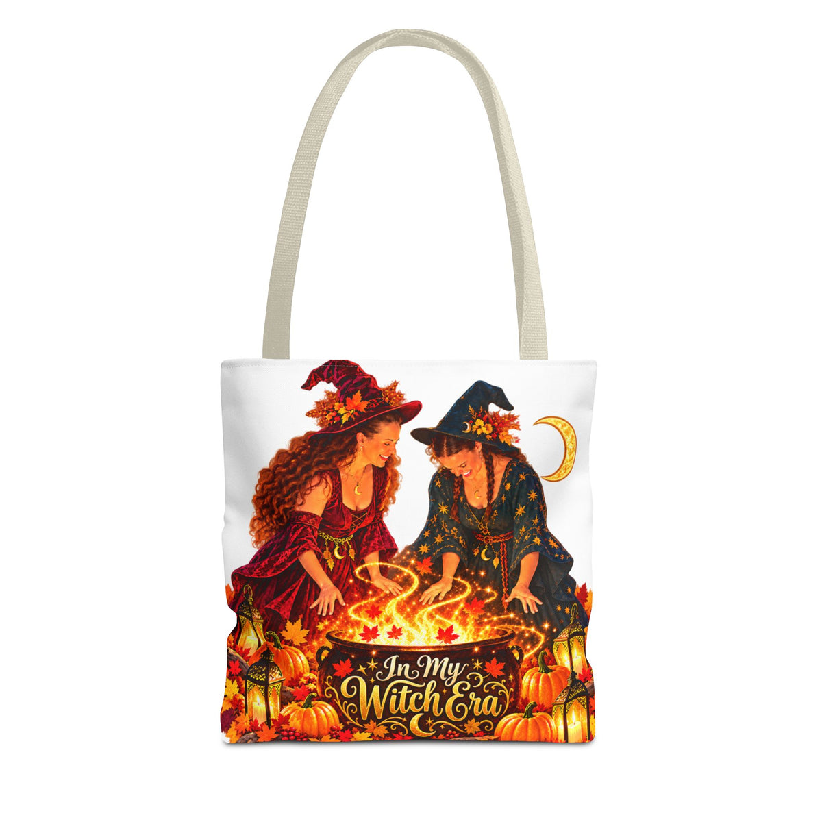 Witchy Halloween Tote Bag – "In My Witch Era" Pumpkin Cauldron AOP Tote