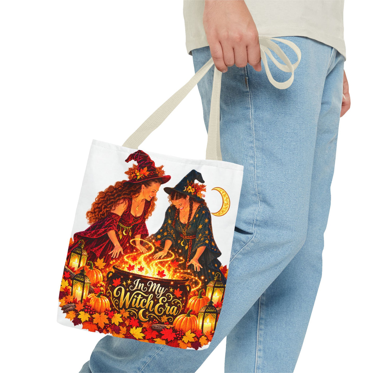 Witchy Halloween Tote Bag – "In My Witch Era" Pumpkin Cauldron AOP Tote