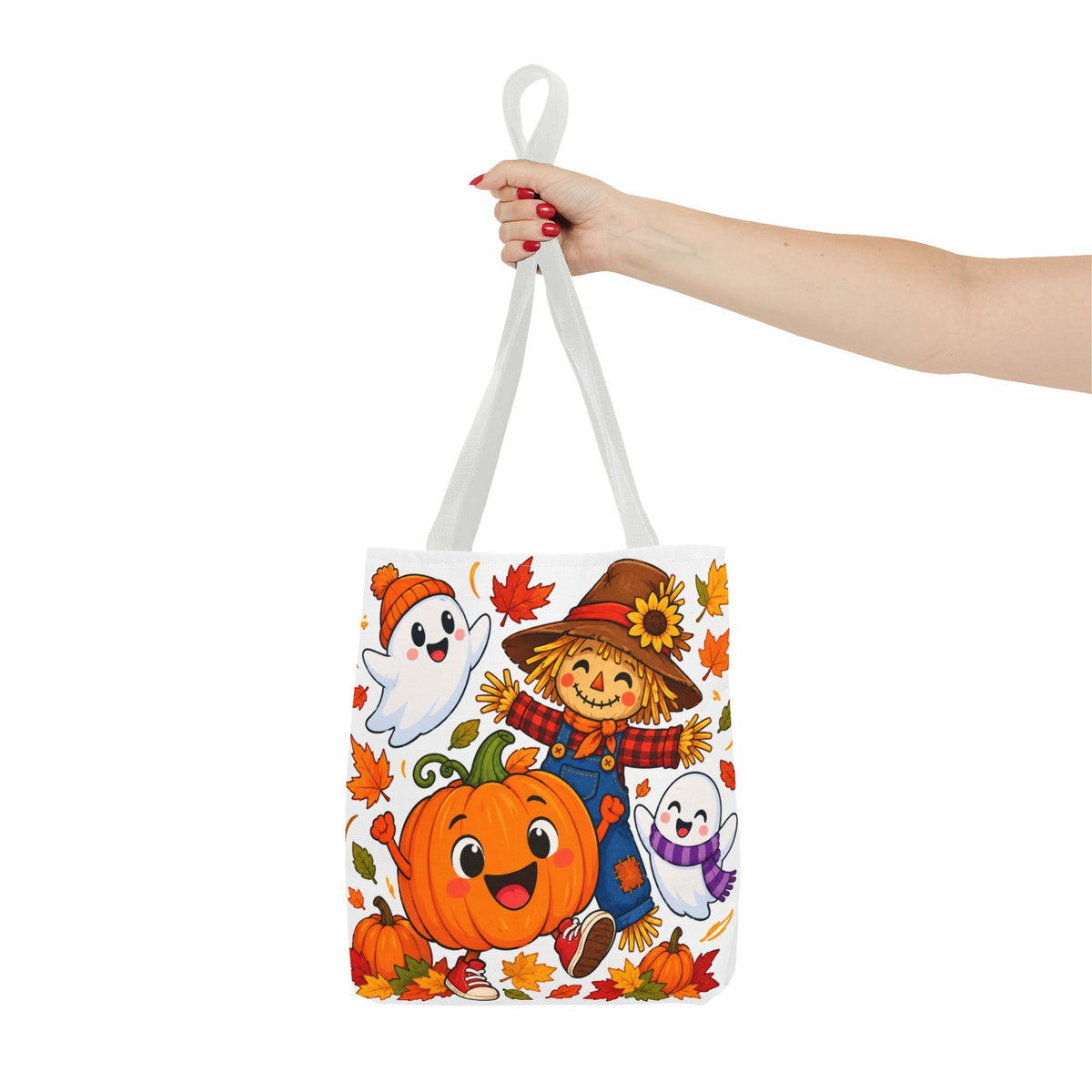 Autumn Friends Halloween Tote Bag — Cute Scarecrow, Pumpkin & Ghosts Fall Tote
