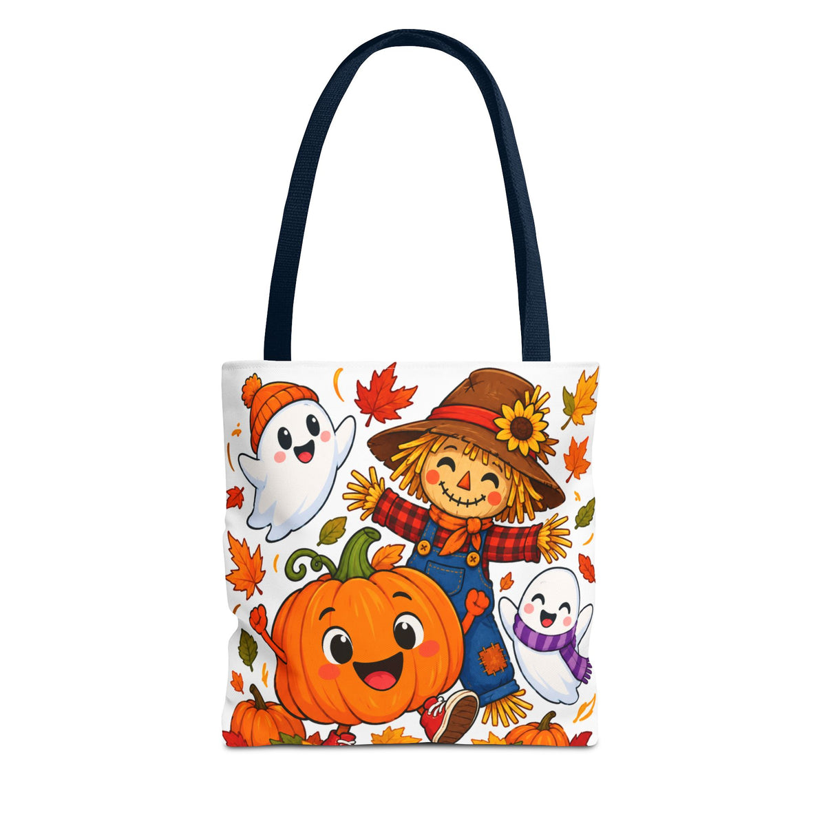 Autumn Friends Halloween Tote Bag — Cute Scarecrow, Pumpkin & Ghosts Fall Tote