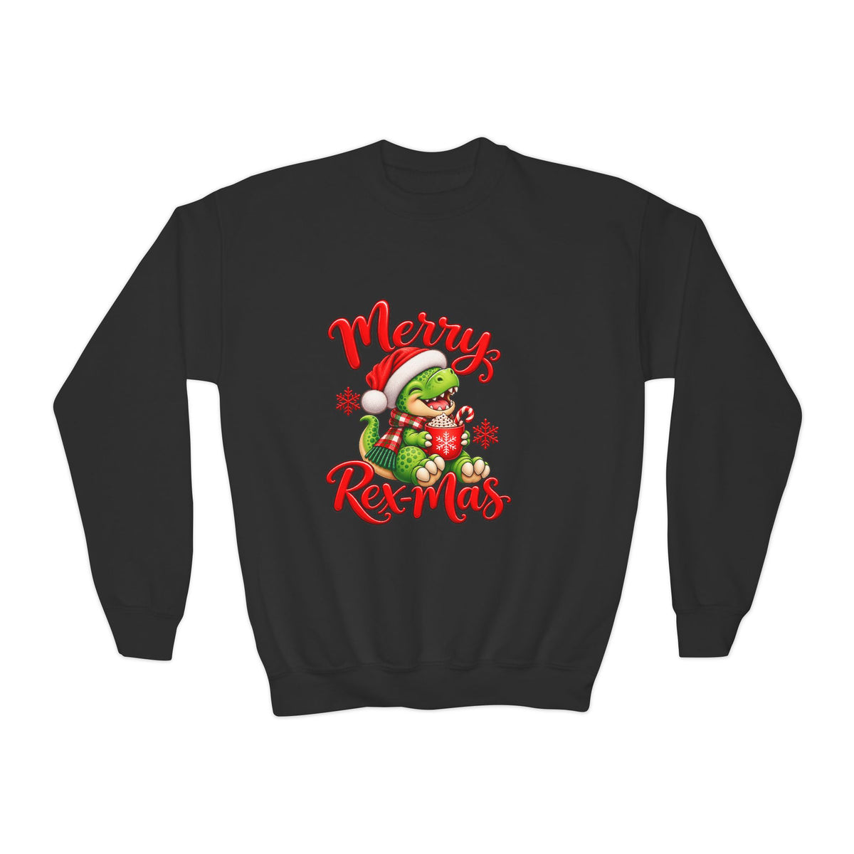 Merry Rex-Mas Kids Christmas Sweatshirt | Cute Dinosaur Holiday Crewneck