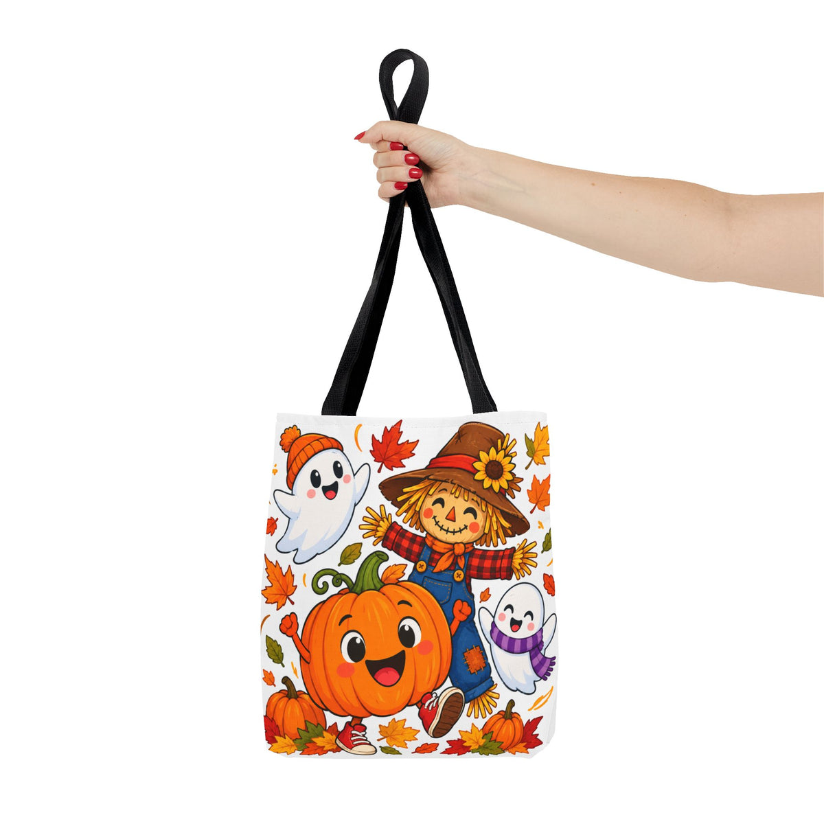 Autumn Friends Halloween Tote Bag — Cute Scarecrow, Pumpkin & Ghosts Fall Tote