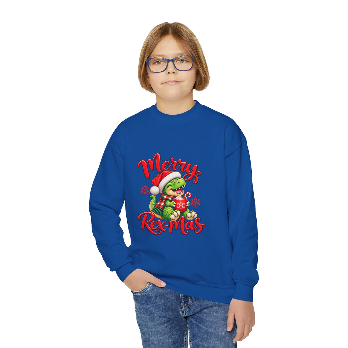 Merry Rex-Mas Kids Christmas Sweatshirt | Cute Dinosaur Holiday Crewneck