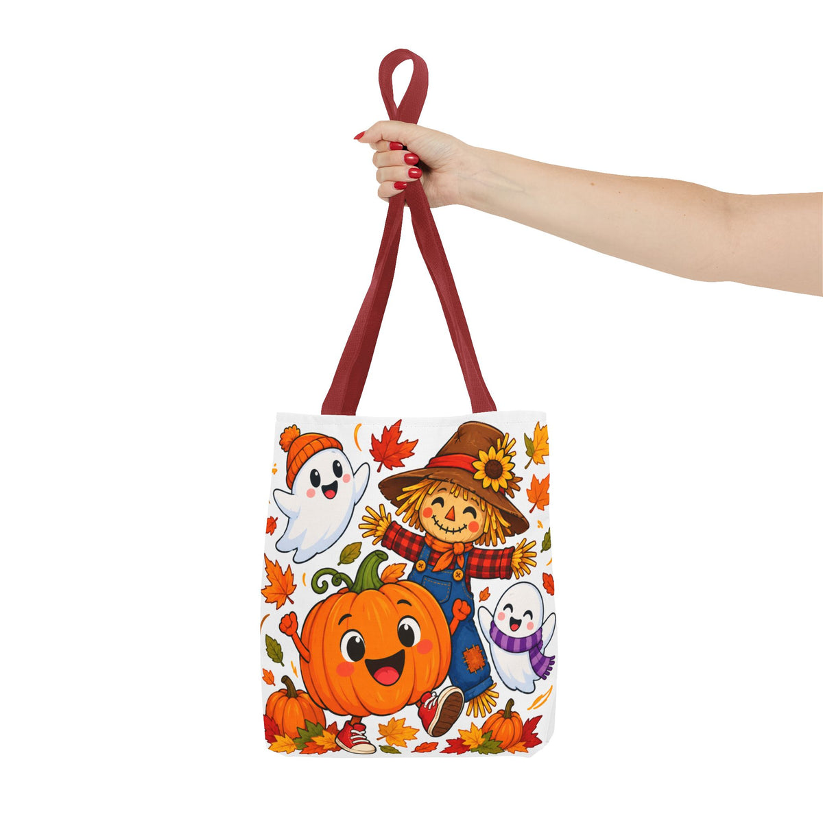Autumn Friends Halloween Tote Bag — Cute Scarecrow, Pumpkin & Ghosts Fall Tote