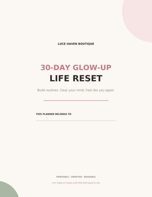 30-Day Glow-Up Life Reset Planner printable self-care and habit tracker